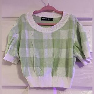 SHEIN Kids Light Green Checkered Sweater